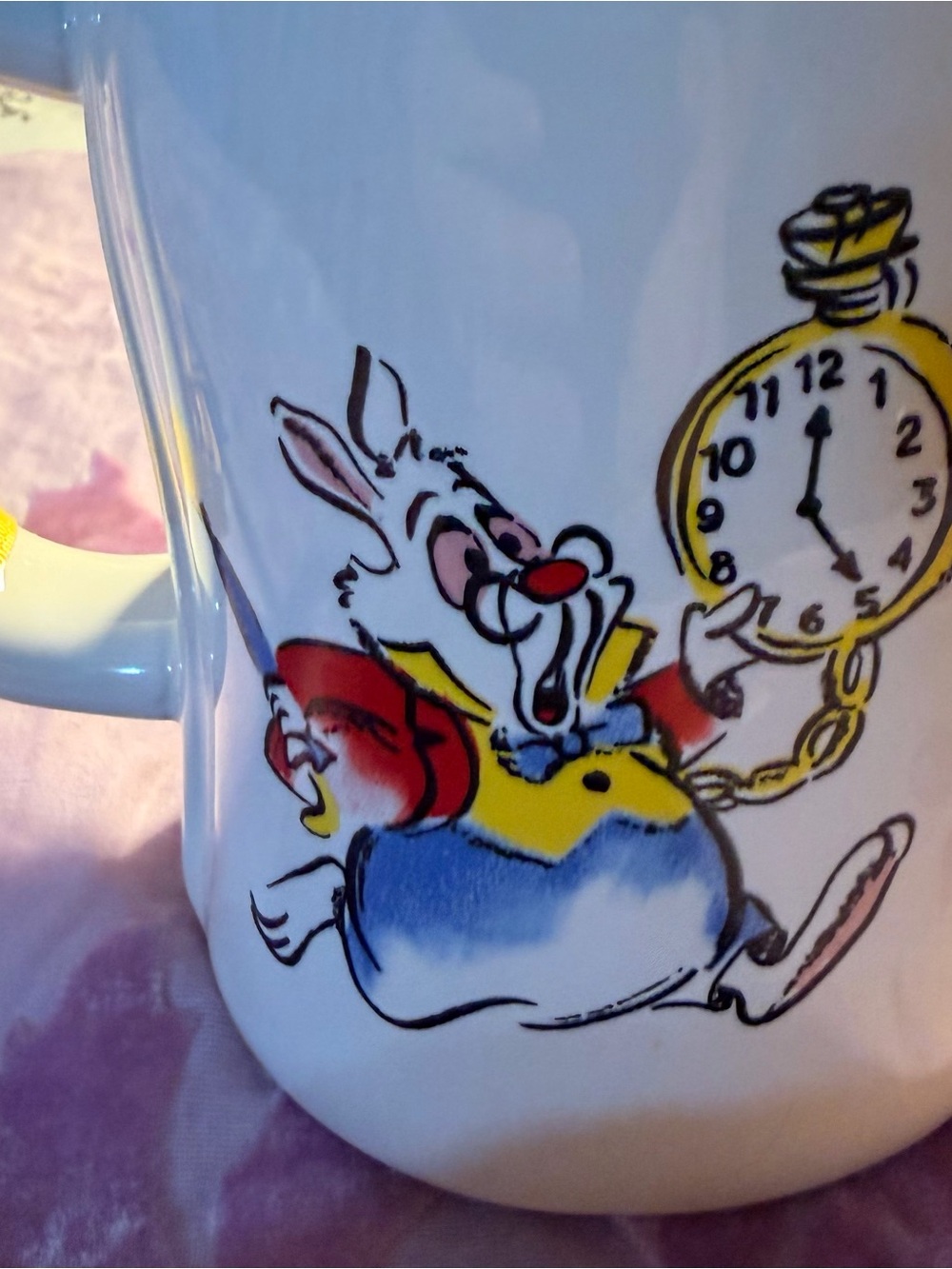 Rae Dunn White Mug with White Rabbit “I’m Late”